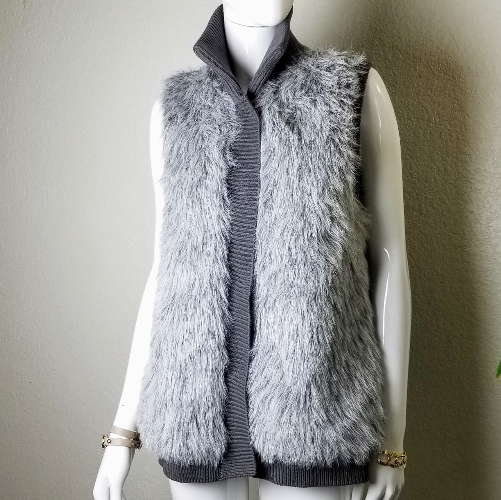 Elle Fur Vest Grey Women's Large